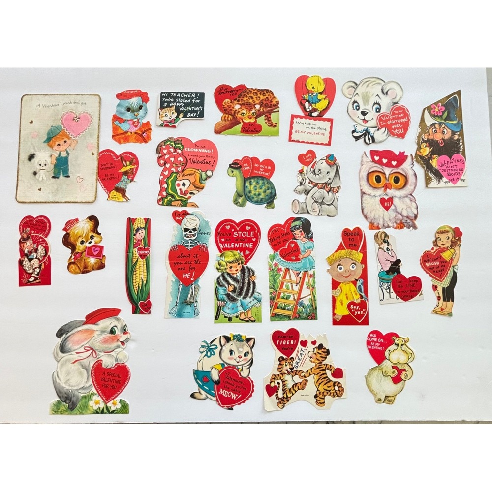 Vintage 1950s 1960s Valentine Cards Lot 25 Hallmark Anthropomorphic Kitsch Mixed